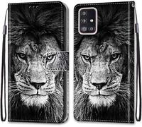 Sjzg-Coque Pour Samsung Galaxy A51 5g, Etui En Cuir Pu Portefeuille Housse Coque Avec 360 Degrés Silicone Antichoc Protection Cover Cuir Pochette Magnétique Und Flip Béquille (Lion)