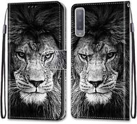 Sjzg-Coque Pour Samsung Galaxy A7 2018 / A750, Etui En Cuir Pu Portefeuille Housse Coque Avec 360 Degrés Silicone Antichoc Protection Cover Cuir Pochette Magnétique Flip Béquille (Lion)
