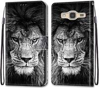 Sjzg-Coque Pour Samsung Galaxy J3 2016, Etui En Cuir Pu Portefeuille Housse Coque Avec 360 Degrés Silicone Antichoc Protection Cover Cuir Pochette Magnétique Und Flip Béquille (Lion)