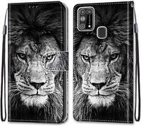 Sjzg-Coque Pour Samsung Galaxy M31, Etui En Cuir Pu Portefeuille Housse Coque Avec 360 Degrés Silicone Antichoc Protection Cover Cuir Pochette Magnétique Und Flip Béquille (Lion)