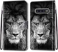 Sjzg-Coque Pour Samsung Galaxy S10, Etui En Cuir Pu Portefeuille Housse Coque Avec 360 Degrés Silicone Antichoc Protection Cover Cuir Pochette Magnétique Und Flip Béquille (Lion)