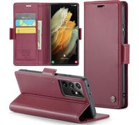 Sjzg-Coque Pour Samsung Galaxy S21 Ultra Étui Portefeuille Wallet Cover En Cuir Pu Avec Cartes Magnétique Et Rfid Protection Antivol Folio Housse Samsung S21 Ultra Case, Vin Rouge