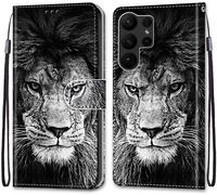 Sjzg-Coque Pour Samsung Galaxy S23 Ultra, Etui En Cuir Pu Portefeuille Housse Coque Avec 360 Degrés Silicone Protection Cover Cuir Pochette Magnétique Und Flip Béquille (Lion)