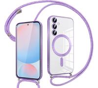 Sjzg-Coque Pour Samsung Galaxy S24 Fe 5g Avec Cordon, Compatible Avec Magsafe, Transparent Silicone Ultra Mince Housse Avec Réglable Collier, Aesthetic Antichoc Protection Magnétique Housse, Violet