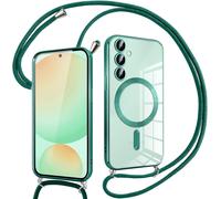 Sjzg-Coque Pour Samsung Galaxy S24 Fe 5g Avec Cordon, Compatible Avec Magsafe, Transparent Silicone Ultra Mince Housse Avec Réglable Collier, Aesthetic Antichoc Protection Magnétique Housse, Vert