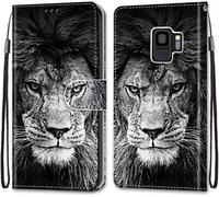 Sjzg-Coque Pour Samsung Galaxy S9, Etui En Cuir Pu Portefeuille Housse Coque Avec 360 Degrés Silicone Antichoc Protection Cover Cuir Pochette Magnétique Und Flip Béquille (Lion)