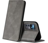 SJZG-Coque Pour Xiaomi 12T / 12T Pro, Premium Étui Housse En Cuir De Protection Avec [Emplacements Cartes] [Magnetique], Clapet Folio Portefeuille Pour Xiaomi 12T / 12T Pro (Gris)