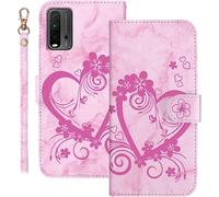 Sjzg-Coque Pour Xiaomi Redmi 9t Rabat,Housse Pour Xiaomi Poco M3 Clapet,Aimer/C?ur Portefeuille Etui Avec Fonction Support Et Porte-Carte,Cuir Pu Flip Cover Case.Rose