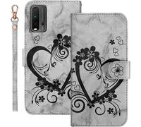 Sjzg-Coque Pour Xiaomi Redmi 9t Rabat,Housse Pour Xiaomi Poco M3 Clapet,Aimer/C?ur Portefeuille Etui Avec Fonction Support Et Porte-Carte,Cuir Pu Flip Cover Case.Noir