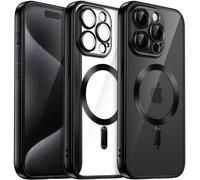 Sjzg-Coque Souple Clair Pour Iphone 15 Pro Max 6,7 Pouces, Protection Complète D'objectif De Caméra, Compatible Avec Magsafe Recharge Sans Fil, Étui Housse En Tpu Galvanisé Antichoc (Noir Mat)