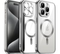 SJZG-Coque Souple Clair Pour Iphone 15 Pro Max 6,7 Pouces, Protection Complète D'Objectif De Caméra, Compatible Avec Magsafe Recharge Sans Fil, Étui Housse En Tpu Galvanisé Antichoc (Argent Mat)