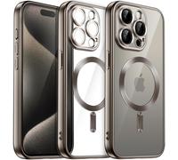 Sjzg-Coque Souple Clair Pour Iphone 15 Pro Max 6,7 Pouces, Protection Complète D'objectif De Caméra, Compatible Avec Magsafe Recharge Sans Fil, Étui Housse En Tpu Galvanisé Antichoc (Titane Mat)