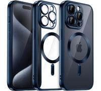 SJZG-Coque Souple Clair Pour Iphone 15 Pro Max 6,7 Pouces, Protection Complète D'Objectif De Caméra, Compatible Avec Magsafe Recharge Sans Fil, Étui Housse En Tpu Galvanisé Antichoc (Bleu Mat)