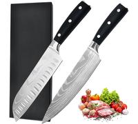 SJZG-Couteau Santoku,Longueur De Lame 17Cm Couteau De Cuisine Chef Professionnel En Acier Couteau 5Cr15Mov,Découpe Creuse Pour La Coupe Fine De La Viande, Du Poisson Et Des Légumes