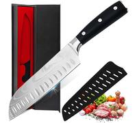 SJZG-Couteau Santoku,Longueur De Lame 17Cm Couteau De Cuisine Chef Professionnel En Acier Couteau 5Cr15Mov,Découpe Creuse Pour La Coupe Fine De La Viande, Du Poisson Et Des Légumes