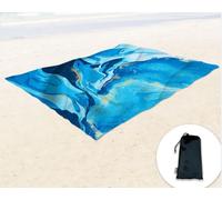 SJZG-Couverture De Plage Douce Et Soyeuse Sans Sable Avec Poches D'Angle Et Sac En Maille 213X185Cm Pour Fête De Plage, Voyage, Camping Et Festival De Musique En Plein Air, Débit D'Eau Bleu Océan