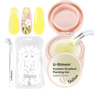 Sjzg-Cushion Gradient Painting Gel, Ombre Nails Aura Nails Full Coverage Precise Control Of Each Dip 100 Pcs Spong & Grabbing Pen Matte Effect Non-Wipe Long Lasting Soak Off Uv Led, Set Yellow