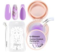 Sjzg-Cushion Gradient Painting Gel, Ombre Nails Aura Nails Full Coverage Precise Control Of Each Dip 100 Pcs Spong & Grabbing Pen Matte Effect Non-Wipe Long Lasting Soak Off Uv Led, Set Purple