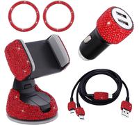 Sjzg-Deco Voiture Interieur Strass, Accessoire Voiture Interieur Femme, Chargeur Voiture Usb, Support Telephone, Cable Multi Usb 3 En 1 Type C/Micro Double Universel Bijoux Decoration Voiture (Rouge,