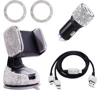 Sjzg-Deco Voiture Interieur Strass, Accessoire Voiture Interieur Femme, Chargeur Voiture Usb, Support Telephone, Cable Multi Usb 3 En 1 Type C/Micro Double Universel Bijoux Decoration Voiture (Argent