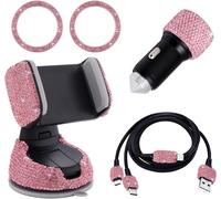 Sjzg-Deco Voiture Interieur Strass, Accessoire Voiture Interieur Femme, Chargeur Voiture Usb, Support Telephone, Cable Multi Usb 3 En 1 Type C/Micro Double Universel Bijoux Decoration Voiture (Rose,
