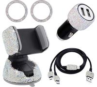 Sjzg-Deco Voiture Interieur Strass, Accessoire Voiture Interieur Femme, Chargeur Voiture Usb, Support Telephone, Cable Multi Usb 3 En 1 Type C/Micro Double Universel Bijoux Decoration Voiture (A-B, 5