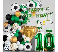 Sjzg-Décoration D'anniversaire De Football Pour Enfants 10 Ans. Ballons De Football 10 Ans Avec Trophée Doré Champion Et Bannière Happy Birthday. Ensemble De Ballons D'anniversaire Pour Filles Et Gar