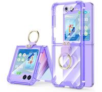 Sjzg-Designed For Samsung Galaxy Z Flip 5 Case Clear With Ring, Anti-Fall Shockproof Protective Phone Cover Case Compatible With Galaxy Z Flip 5 Case 5 G 2023 (Clear Purple)