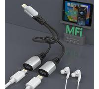 Sjzg-Double Répartiteur Lightning 2 En 1 Pour Iphone, ¿Certifié Apple Mfi¿ Appel Vidéo + Musique + Hifi + Charge + Micro + Contrôle Pour Iphone 14/13/12/11/Xs/Xr/X/8/7/6/Ipad