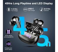 SJZG-Ecouteurs Bluetooth Sans Fil, Casque Bluetooth 5.4 Avec 4 Enc Mic Et Hi-Fi Son Stéréo, 45H Durée Lecture, Oreillette Bluetooth Sans Fil Ip7 Étanche, Casque Bluetooth Avec Écran Led, Contrôle Tac