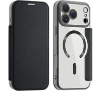 Sjzg-Étui À Rabat Transparent Pour Ip 17 Pro - Support Magsafe - Blocage Rfid - Portefeuille En Cuir Résistant Aux Chocs - Protection Individuelle Pour Chaque Objectif De Téléphone - Noir
