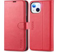 SJZG-Etui Coque Pour Iphone 13 5G, Antichoc Tpu Housse Iphone 13 Cuir Pu Portefeuille Etui [Rfid Blocage] [Béquille] [Fentes Pour Cartes] Coque Pour Iphone 13 (6,1 Pouces) - Rouge