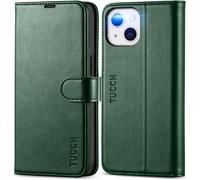 Sjzg-Etui Coque Pour Iphone 13 5g, Antichoc Tpu Housse Iphone 13 Cuir Pu Portefeuille Etui [Rfid Blocage] [Béquille] [Fentes Pour Cartes] Coque Pour Iphone 13 (6,1 Pouces) - Vert Nuit