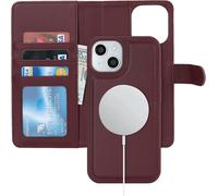 Sjzg-For Coque Iphone 15 Plus Magsafe Compatible Coque Iphone 15 Plus Porte Carte Flip Étui Cuir Portefeuille À Rabat Homme Amovible - Bourgogne