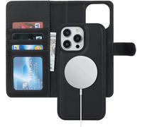 Sjzg-For Coque Iphone 15 Pro Magsafe Compatible Coque Iphone 15 Pro Porte Carte Flip Étui Cuir Portefeuille À Rabat Homme Amovible - Noir