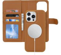 Sjzg-For Coque Iphone 15 Pro Max Magsafe Compatible Coque Iphone 15 Pro Max Porte Carte Flip Étui Cuir Portefeuille À Rabat Homme Amovible - Marron