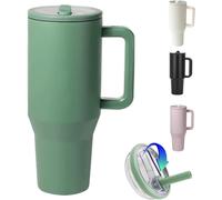 Sjzg-Gobelet Avec Poignée Et Paille, Bouteille D'eau, Tasse À Café De Voyage Pour Boissons Froides Ou Chaudes, Gobelet Isotherme À Double Paroi En Acier Inoxydable Avec Couvercle (Vert, 1,2 L)