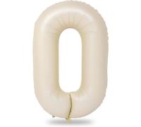 SJZG-Grands Ballons Beiges En Forme De Chiffres 0 À 9 - Film Aluminium Mylar - Auto-Gonflant - Ballons Numéros 0 À 9 - Film Aluminium Sable Blanc - 101,6 Cm - Grands Ballons Beige Pour Hommes Et Femm