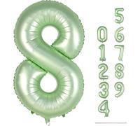 SJZG-Grands Ballons Vert Sauge En Forme De Chiffres Pour Filles, Garçons, Femmes - 101,6 Cm - Grand Format - Numéro 8 - Film Aluminium Mylar - Auto-Gonflant - Ballons Numéros 0-9 - Pour Décoration De