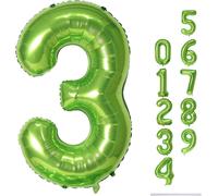 SJZG-Grands Ballons Verts En Forme De Chiffres Pour Garçons Filles - 101,6 Cm - Grands Chiffres 3 - Film Aluminium Mylar - Auto-Gonflant - Ballons Numéros 0 À 9 Pour Hommes Et Femmes - Pour Anniversa