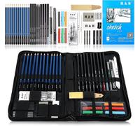 SJZG-H&B Sketch Pencils Set Kit De Dessin D'Artistes Dans Un Étui À Fermeture À Glissière Avec Un Tampon À Croquis, Tous Les Accessoires Divers Et D'Art Pour Votre Peinture (48 Piece Advanced Pack).