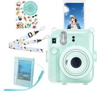 SJZG-Housse À Paillettes Pour Fujifilm/Polaroid Instax Mini 12 \U2013 Étui De Protection Transparent Amélioré Avec Bandoulière, Boîte Photo Et Autocollant Diy - Paillettes Vert