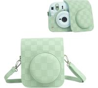 SJZG-Housse Pour Appareil Photo Compatible Avec Fujifilm Instax Mini 12, Sac De Transport Style Damier Pour Polaroid Instax Mini 12 Avec Sangle - Vert