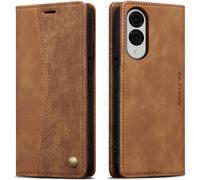 Sjzg-Hülle Für Samsung Galaxy S25 Edge, Vintage Dünne Handyhülle Mit Kartenfach Geld Slot Ständer Pu Ledertasche Tpu Bumper Wallet Case Flip Schutzhülle Kompatibel Mit S25 Edge - Retro Braun