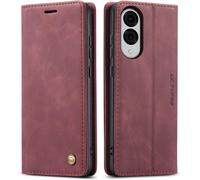 Sjzg-Hülle Für Samsung Galaxy S25 Edge, Vintage Dünne Handyhülle Mit Kartenfach Geld Slot Ständer Pu Ledertasche Tpu Bumper Wallet Case Flip Schutzhülle Kompatibel Mit Samsung S25 Edge - Rot