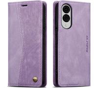 Sjzg-Hülle Für Samsung Galaxy S25 Edge, Vintage Dünne Handyhülle Mit Kartenfach Geld Slot Ständer Pu Ledertasche Tpu Bumper Wallet Case Flip Schutzhülle Kompatibel Mit S25 Edge - Retro Violet