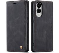 Sjzg-Hülle Für Samsung Galaxy S25 Edge, Vintage Dünne Handyhülle Mit Kartenfach Geld Slot Ständer Pu Ledertasche Tpu Bumper Wallet Case Flip Schutzhülle Kompatibel Mit Samsung S25 Edge - Schwarz