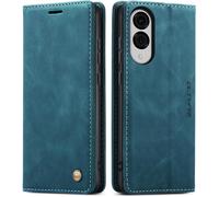 Sjzg-Hülle Für Samsung Galaxy S25 Edge, Vintage Dünne Handyhülle Mit Kartenfach Geld Slot Ständer Pu Ledertasche Tpu Bumper Wallet Case Flip Schutzhülle Kompatibel Mit Samsung S25 Edge - Blau