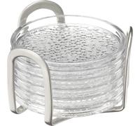 Sjzg-Idesign Rain Élégant Set De Sous Verre, Dessous De Verre Design Plastique Avec Support Acier Inoxydable, Lot De 6 Sous Verre, Transparent/Argenté