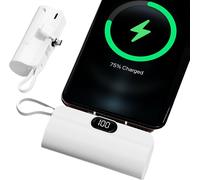 Sjzg-Ishiva Mini Power Bank 5000 Mah Usb-C, Chargeur Portable Sans Fil Batterie Externe Avec Écran Led, Powerbank Compatible Avec Usb-C Et Téléphones Android, Iphone 15/16, Blanc